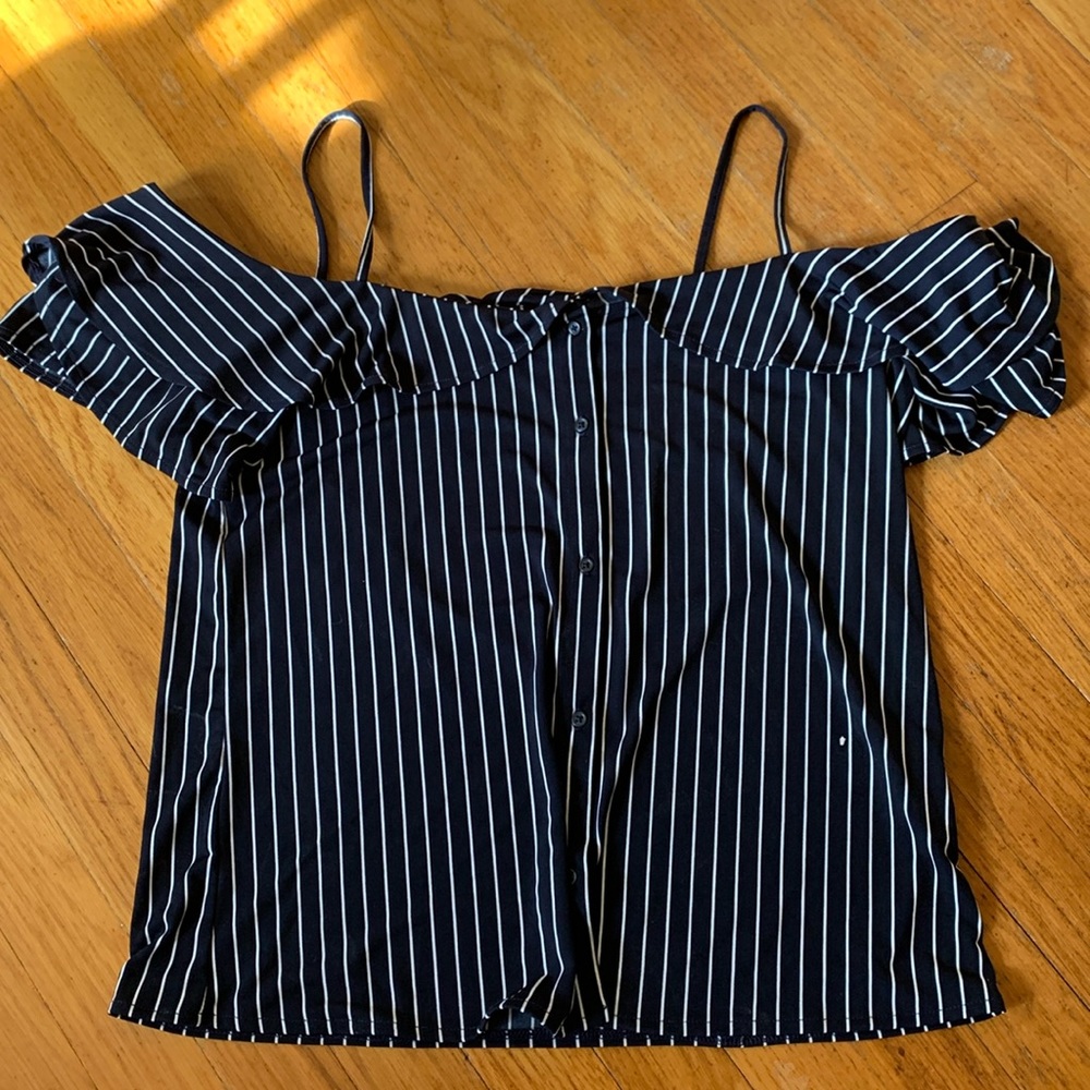 Off shoulder pinstripe womens short sleeve top